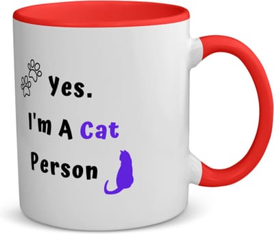 Akyol - yes i'm a cat person koffiemok - theemok - rood - Katten - katten liefhebbers - iemand die houdt van poezen - verjaardag - cadeau - kado - geschenk - 350 ML inhoud