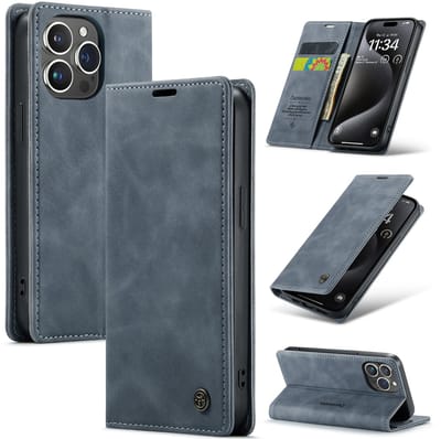 Casemania Hoesje voor Apple iPhone 15 - Shadow Gray - Dunne Portemonnee Book Case - Slim Wallet Case met Pasjeshouder