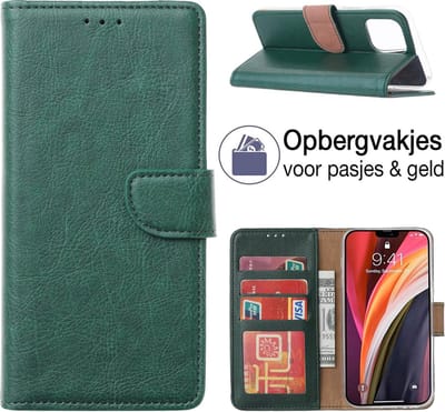 Hoesje geschikt voor iPhone 12 PRO MAX book case - book cover - portemonnee hoesje - book hoesje wallet case - GROEN - EPICMOBILE