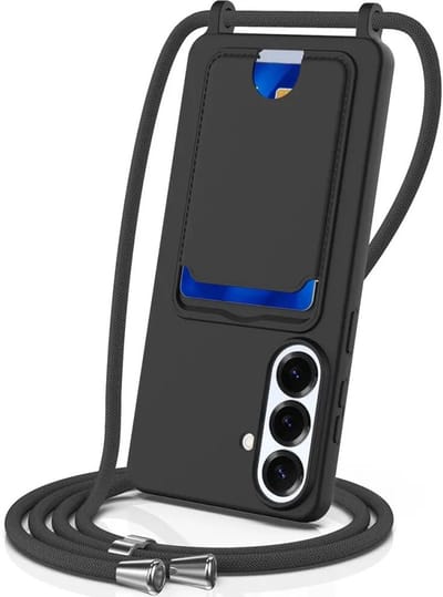 Hoesje met Koord en Pasjeshouder Geschikt voor Samsung Galaxy S26 Plus | Back Cover met Crossbody Koord en Kaarthouder | Ideaal voor Festival/Vakantie | Siliconen | Zwart