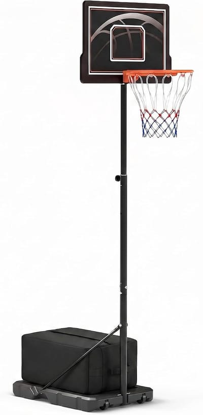 Mobiele Basketbalpaal Outdoor - In Hoogte Verstelbaar (177 - 305 cm) - Met Wielen en Vulbare Voet - Basketbalkorf met PC Backboard (112 cm) voor Kinderen, Jongeren en Volwassenen