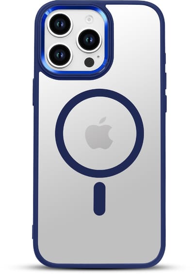 Hoesje Geschikt voor Apple iPhone 16 Pro - Blauwe Color Frame - Casemania Shock Proof Back Cover met Gekleurde Bumper - Geschikt voor MagSafe - Flexibel en Shockproof Hoes met Verhoogde Camera Randen - Val/Stoot-Proof Telefoonhoesje