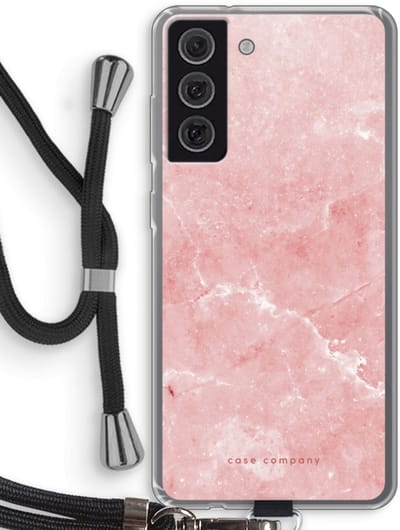 Case Company® - Hoesje met koord geschikt voor Samsung Galaxy S21 FE hoesje met Koord - Roze marmer - Telefoonhoesje met Zwart Koord - Bescherming aan alle Kanten en Over de Schermrand