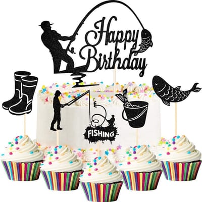 Dailygoods- Taarttoppers 6 stuks - Taartdecoratie - Vissers - Taartversiering - Verjaardag - Milieuvriendelijk papier