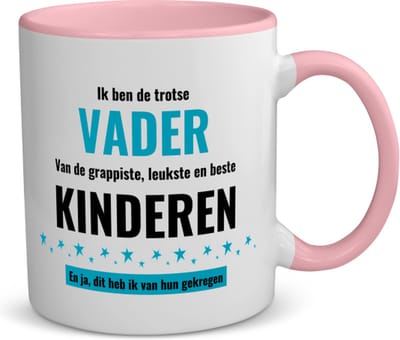 Akyol - ik ben de trotste vader van de grappigste, leukste en beste kinderen, en ja dit heb ik van hun gekregen koffiemok - theemok roze - Papa - de trotste vader - verjaardag - verjaardagscadeau - cadeau - beste kinderen - 350 ML inhoud