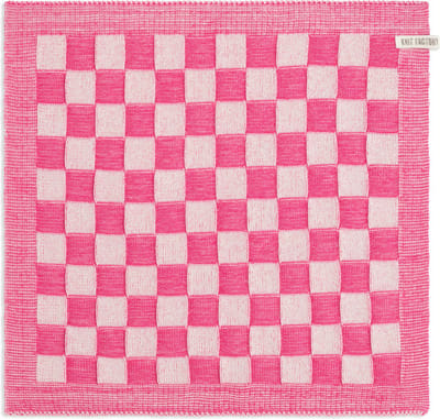 Knit Factory Gebreide Keukendoek - Keukenhanddoek Block - Geblokt motief - Handdoek - Vaatdoek - Keuken doek - Ecru/Fuchsia - Mint - Traditionele look - 50x50 cm