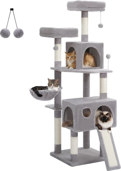 Kattenu PawMansion - Stevige krabpaal voor grote katten - Grote krabpaal voor zware katten - Grijs