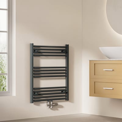 EMKE Handdoekradiator - 75x60 cm - 337 W - Mat Antraciet - CV Badkamer Radiator - Midden/ Zij- Aansluiting