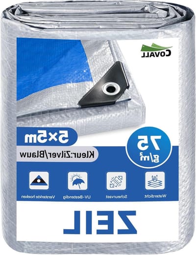 Dekzeil - Afdekzeil - Bescherming Buiten - Waterdicht UV-bestendig - 5 x 5 m - Zilver/Blauw