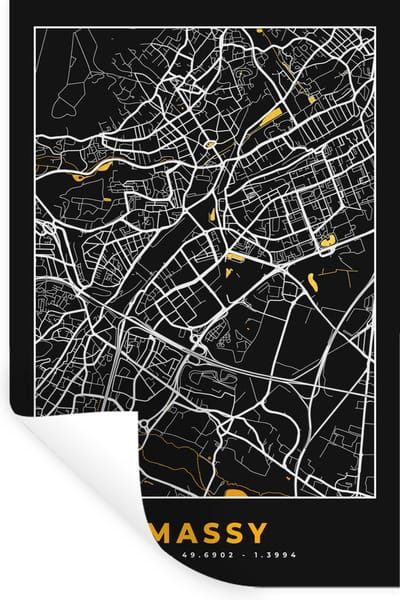 Muurstickers - Sticker Folie - Massy - Plattegrond - Frankrijk - Kaart - Stadskaart - 20x30 cm - Plakfolie - Muurstickers Kinderkamer - Zelfklevend Behang - Zelfklevend behangpapier - Stickerfolie