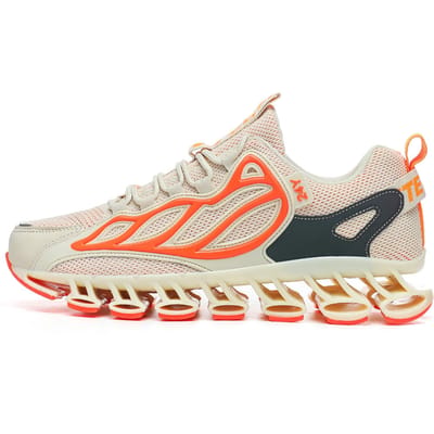 Nieuwe Vier Seizoenen Vliegend Geweven Lage Top Kleurblokkerende Sportschoenen Mode Persoonlijkheid Mes Vetersluiting Casual Buitenschoenen 46 beige