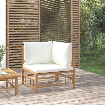 Tuinhoekbank met kussens - Buitenbank - Genieten buiten - Duurzaam bamboe - 69 x 69 x 65 cm - Crèmewit