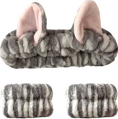 Make-up Haarband & Water Absorberende Polsbanden voor Face cleaning – Pluche Makeup Kattenoren voor Gezichtsverzorging, Skincare, Face Washing & Carnaval Cosplay Kat Accessoires