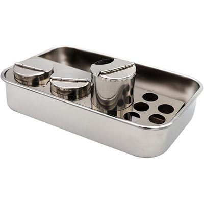 1 Set Tandheelkundige Roestvrij Staal Tandheelkundige Instrumenten Opbergdoos Lab Instrument Tandheelkundige Tray Met 3 Flesjes