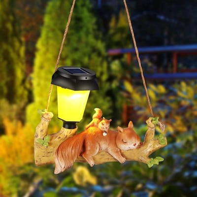 Zonnige Eekhoorn Tuinornamenten met Solar LED Lantaarns - Decoratieve Eekhoorn Beelden voor Buiten, Tuinverlichting en Patio Decoratie