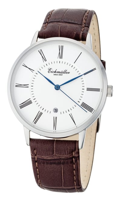 Eichmüller Klassiek XL Herenhorloge met Datum - Edelstaal - Bruine Horlogeband - Witte Wijzerplaat - Quartz Uurwerk - 41 mm