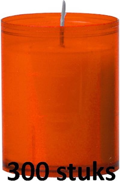 300 stuks refill kaarsen in oranje transparante houders 64/51 (24 uur)
