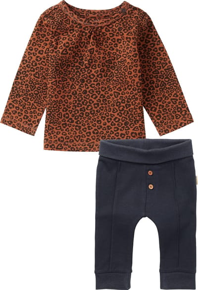 Noppies - Kledingset - 2delig - Broek Antraciet grijs - Shirt Roestbruin met panterprint - Maat 68
