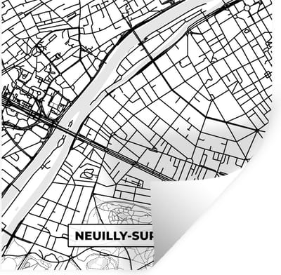 Muurstickers - Sticker Folie - Stadskaart - Neuilly-sur-Seine - Plattegrond - Kaart - Frankrijk - Zwart wit - 100x100 cm - Plakfolie - Muurstickers Kinderkamer - Zelfklevend Behang XXL - Zelfklevend behangpapier - Stickerfolie