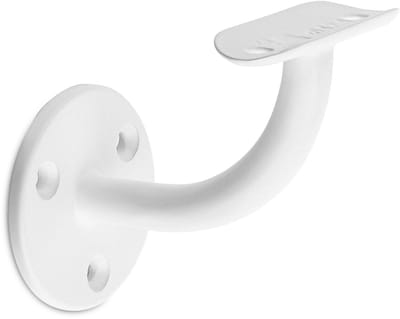 Witte trapleuninghouder Model E – Hol zadel – Bevestiging met schroeven (incl. bevestigingsmateriaal)