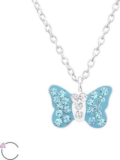 Amanto Kids Ketting Fadak - 925 Zilver E-Coating - Vlinder - 12x8mm - 39cm