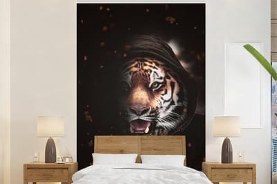 Behang - Fotobehang Tijger - Schaduw - Katachtigen - Breedte 160 cm x hoogte 240 cm