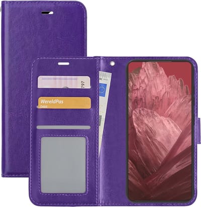 Hoesje - Met Pasjeshouder - Geschikt voor Google Pixel 8a - Luxe Bookcase Portemonee - Flip Case - Kunstleer Book Case - Flipcase - Book Cover - Walletcase - Portemonneehoes - Paars