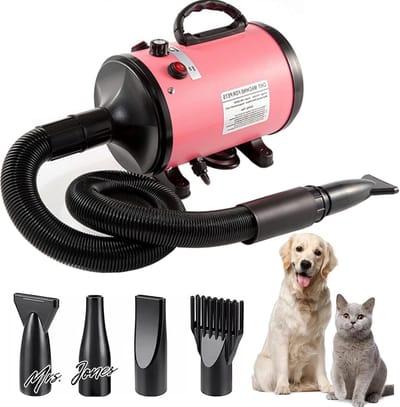 Mrs. Jones Blower hondenföhn 2800 W zeer stil instelbare snelheid en warmte haardroger blazer 4 verschillende sproeiers - huisdier hondenverzorging - (roze) .