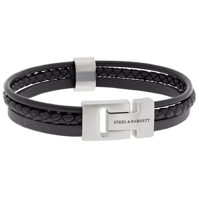STEEL & BARNETT - Leren Armband Heren - Casual Cole - Zwart - Maat S