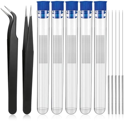Dailygoods- Reinigingsset 50-delig - Roestvrij Stalen Reinigingsnaalden - Professionele Pincetten - 0,4 mm Naalden - Ergonomisch Design - Voor 3D-printeronderhoud - 3D-printer Onderhoudsset