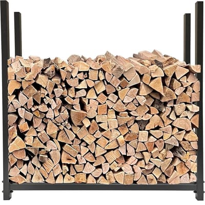 Houtrek – Houtopslag – Brandhoutrek Met Beschermhoes - Haardhout - Opslag – Rek Voor Binnen - en Buiten – Brandhout – Metaal – Zwart – 120 x 25 x 120 cm