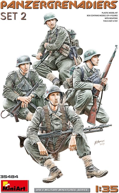 MiniArt Modelbouwpakket Militaire voertuigen - 35484 Duitse Soldaten WWII - Panzergrenadiers Set 2 - 4 Figuren Plastic - 1:35 - Modelbouw