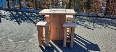 Vuurtafel Sta tafel set "Celebration" van Douglas hout 80x120cm - 5 delige set - Kruk easy