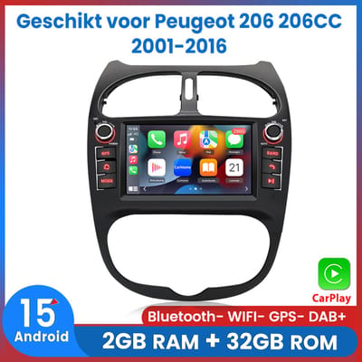 Awesafe Autoradio - Geschikt Voor Peugeot 206 206CC 2001 t/m 2016 - 2GB RAM + 32GB ROM - Draadloos CarPlay & Android Auto - Android 15.0 - Bluetooth & WiFi - GPS Navigatie