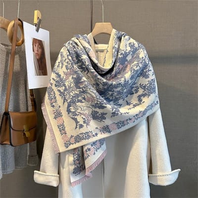 Luxe Bloemendruk Sjaal Voor Vrouwen Warmere Winter Kasjmier Mix Pashmina Sjaals Sjaals Vrouwelijke Dikke Deken Wraps Foulard 65x185cm gray