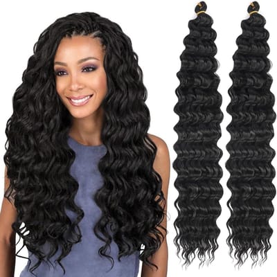 Natuurlijke Haarextensions voor Boho Vlechten - Krullend Haar voor Haaktechnieken - 60cm Zwart Deep Wave Bulk Bohemian