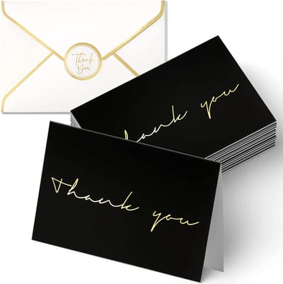 40 Bedankkaarten Zwart Goudfolie Inclusief Enveloppen en Stickers