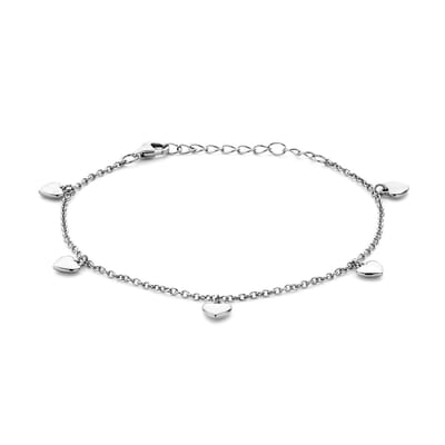 Luxe 925 Zilveren Armband met 5 Hartjes | Gerhodineerd & Gepolijst | Verstelbaar 16+3 cm. | Jonline