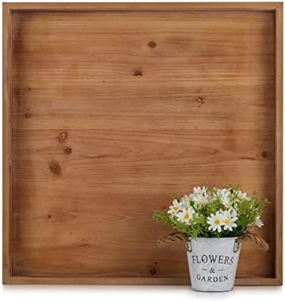 PromoHome Vierkant Ottomaans Dienblad - Groot Houten Serveerblad met Handgrepen voor Woonkamer
