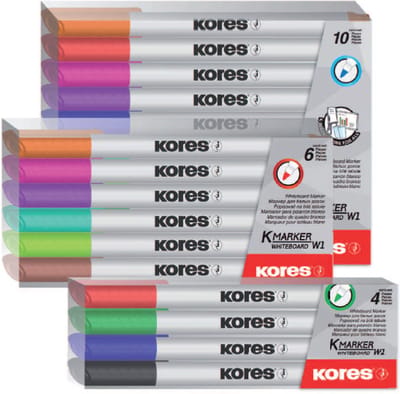 Whiteboard & Flipover markers Kores W1, ronde punt 1mm etui 10 stuks