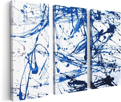 Artaza Canvas Schilderij Drieluik Abstracte Kunst Blauwe Verf - 120x80 - Foto Op Canvas - Canvas Print