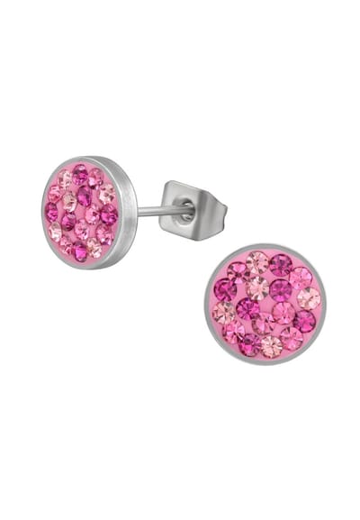 MAXTE Chirurgisch Stalen Oorknopjes met Roze Kristallen 8 mm – Hypoallergene Oorstekers