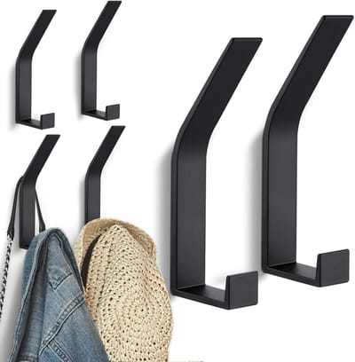 Dubbele ophanghaak - 6 stuks - Incl Schroeven - Industriële kapstok haak - kledinghaken - Badkamer haak - Jashaak - Kapstok haken - Jas haak - Dubbele Wand/Kapstok/Deur/Badkamer Haak - Voor jassen, kleding of handdoeken - Zwart