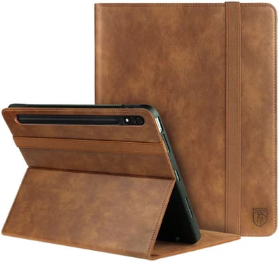 Rosso Element Book Case Hoes Geschikt voor Samsung Galaxy Tab S10 Ultra / S9 Ultra | Volledige bescherming | Elastische band | Sleep/Wake functie | Met Penhouder | Verstelbare standaard | Bruin