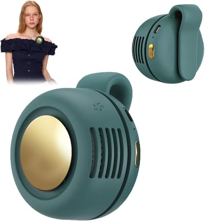 Groene draagbare klemventilator oplaadbaar via USB, compacte bladloze mini ventilator met geruisloze motor, drie instelbare snelheden en 360 graden draaifunctie