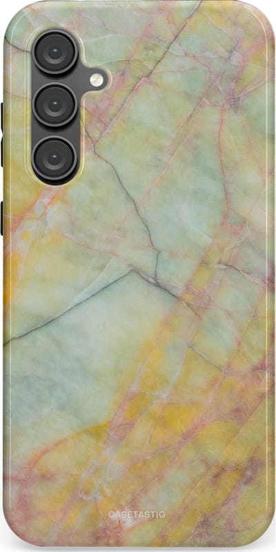 Casetastic hoesje geschikt voor Samsung Galaxy S23 FE - Dubbellaagse bescherming - Zomer Marmer - Fashion Case - Mintgroen Geel