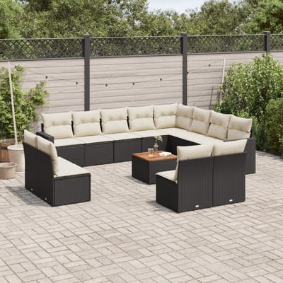 vidaXL - 13-delige - Loungeset - met - kussens - poly - rattan - zwart