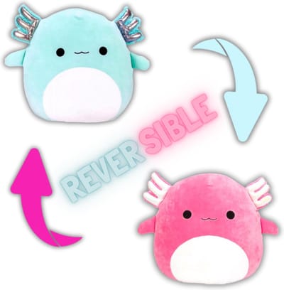 Kawaii Kussen - Omkeerbaare Knuffel - 2 in 1 Axolotl Blauw en Axolotl Roze - 18 cm tot 22 cm - Kawaii Knuffel - Squish Knuffel - Squishy - Squish Knuffel