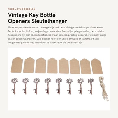 Dailygoods- Sleutelflesopener Vintage Hartvormig - 12 Stuks - Antiek Koper - Bruiloft/Verjaardag - Decoratie - Legering - Flesopener