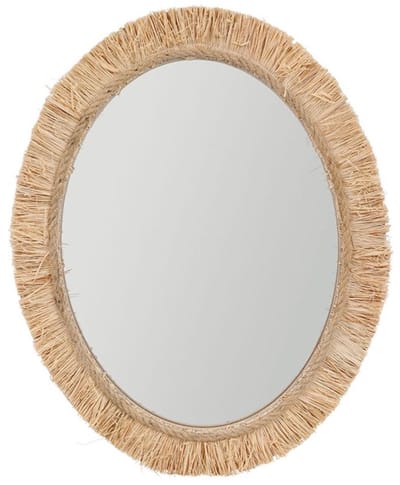 Ostaria Wandspiegel bohemian Raffia - bruin - ovaal - boho/ibiza stijl - 40 x 50 cm - Natuurlijk wonen